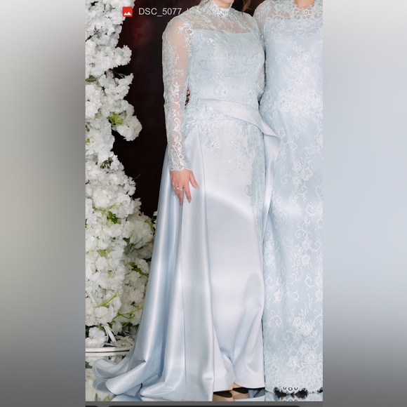 GALIT COUTURE Custom Icy Blue Lace Evening Gown